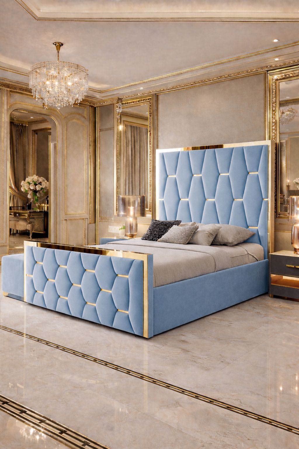 Barry Stylish Bed with Gold Stripes