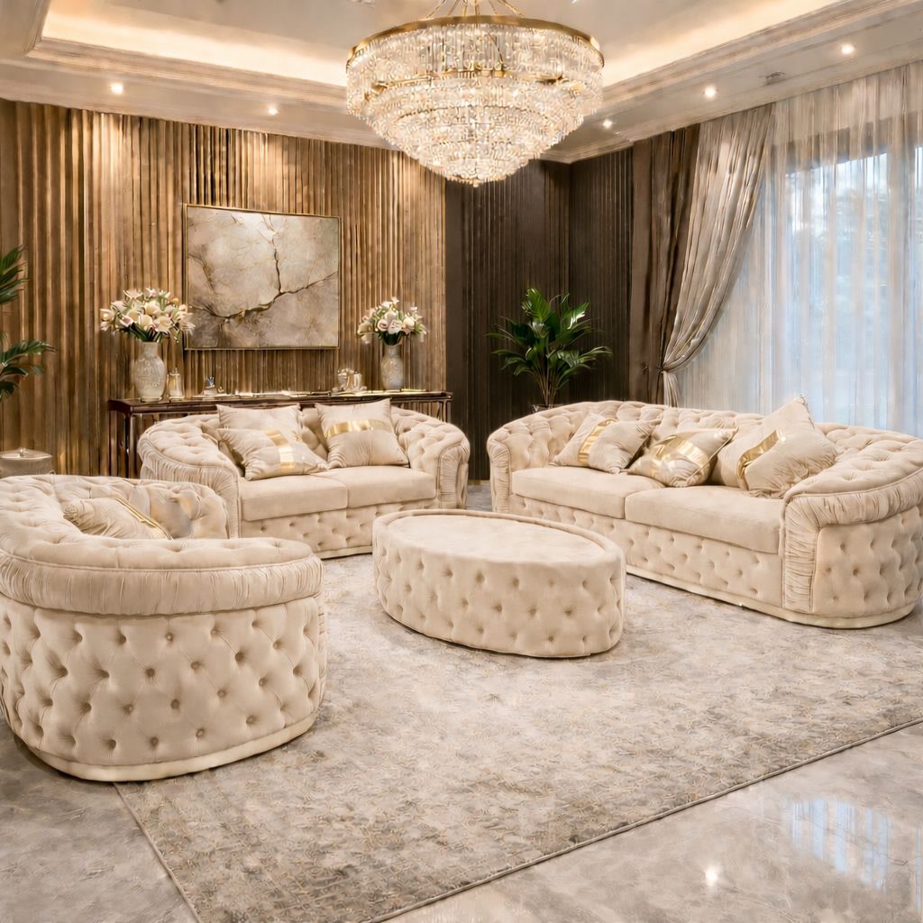 Straut 3 Seater and 2 Seater and 1 Seater Ambassador Sofa Set in Plush Velvet Fabric