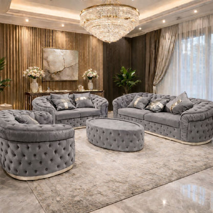 Straut 3 Seater and 2 Seater and 1 Seater Ambassador Sofa Set in Plush Velvet Fabric