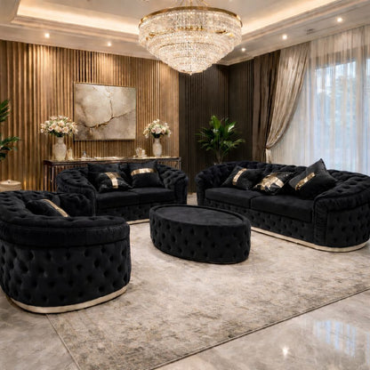 Straut 3 Seater and 2 Seater and 1 Seater Ambassador Sofa Set in Plush Velvet Fabric