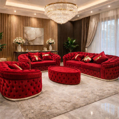 Straut 3 Seater and 2 Seater and 1 Seater Ambassador Sofa Set in Plush Velvet Fabric