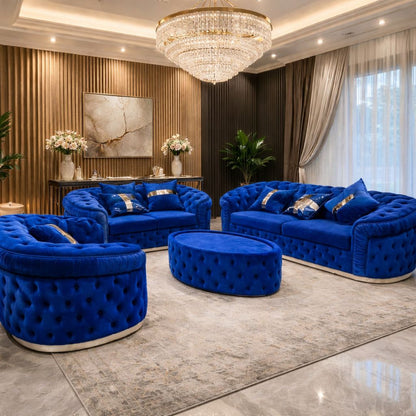 Straut 3 Seater and 2 Seater and 1 Seater Ambassador Sofa Set in Plush Velvet Fabric