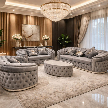 Straut 3 Seater and 2 Seater and 1 Seater Ambassador Sofa Set in Plush Velvet Fabric