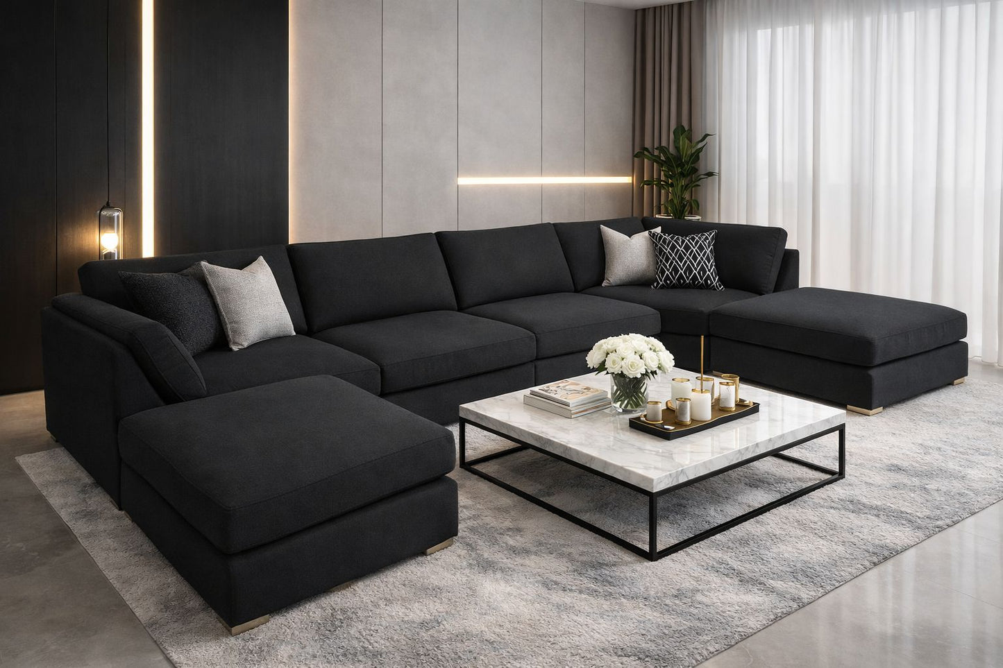 The Zephyr Couch U-Shaped Sofa In Plush Velvet Fabric