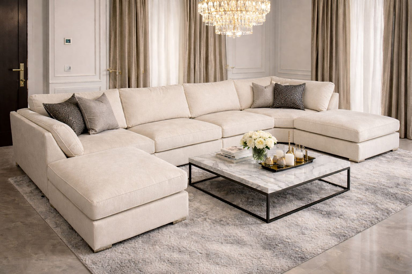 The Zephyr Couch U-Shaped Sofa In Plush Velvet Fabric