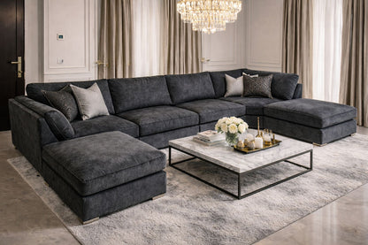 The Zephyr Couch U-Shaped Sofa In Plush Velvet Fabric