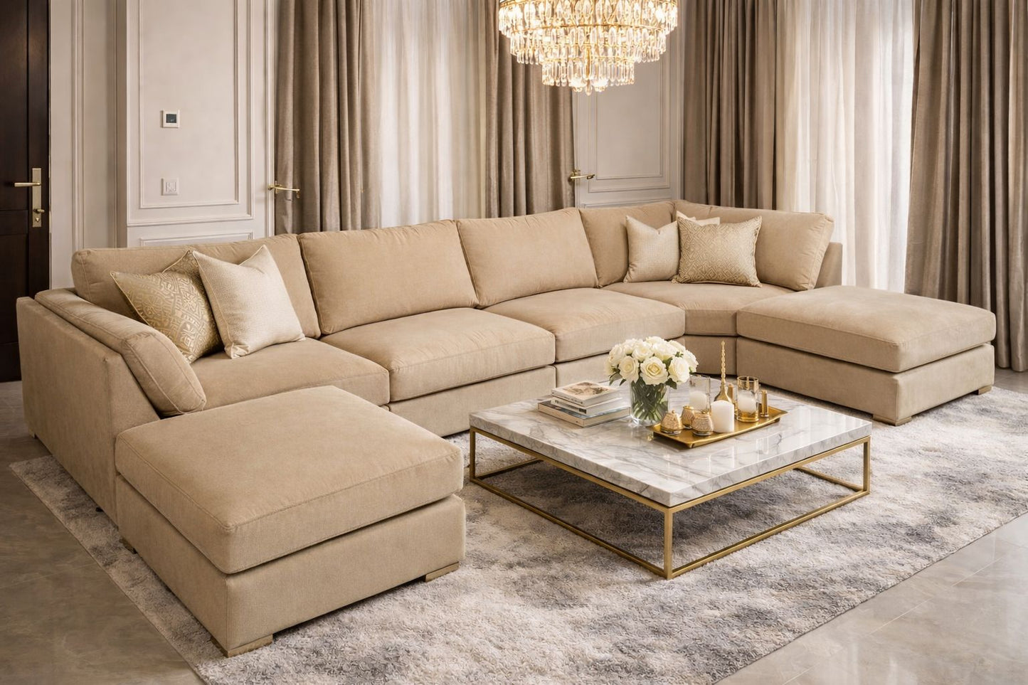 The Zephyr Couch U-Shaped Sofa In Plush Velvet Fabric