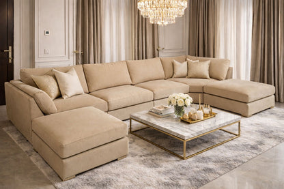 The Zephyr Couch U-Shaped Sofa In Plush Velvet Fabric