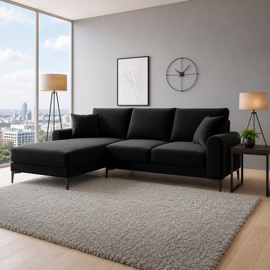 Endure L Shape Sofa in Plush Velvet in Right and Left Corner Options