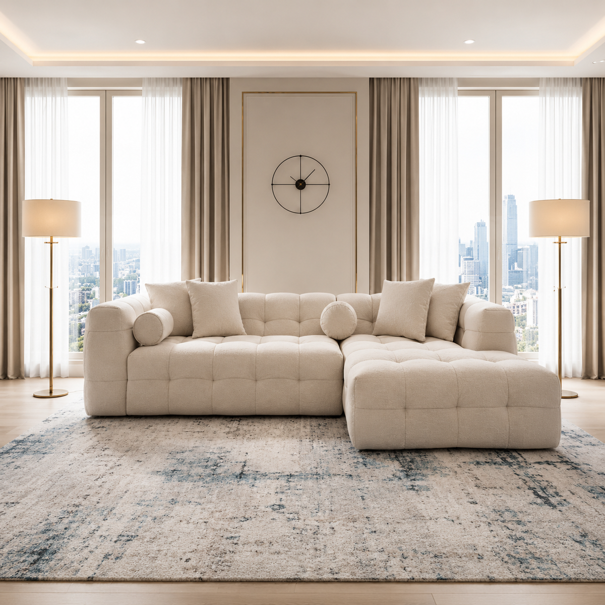 Gemini Left Hand Side L Shape Sofa in Boucle Fabric