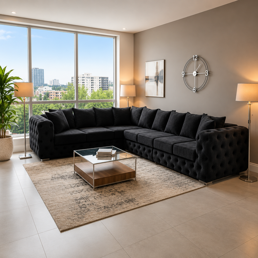 Parker Elegant Plush Velvet  L Shape Corner Sofa