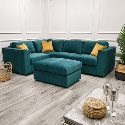 Hudson 4-Piece Modular Velvet Corner Sofa – Stylish & Spacious Seating (4-Piece)