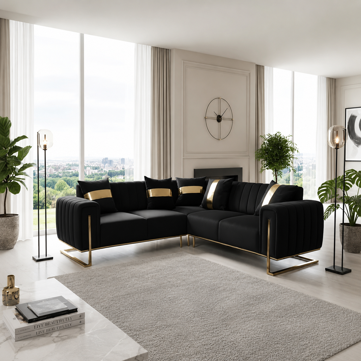 Genova Black Velvet Corner Sofa Range