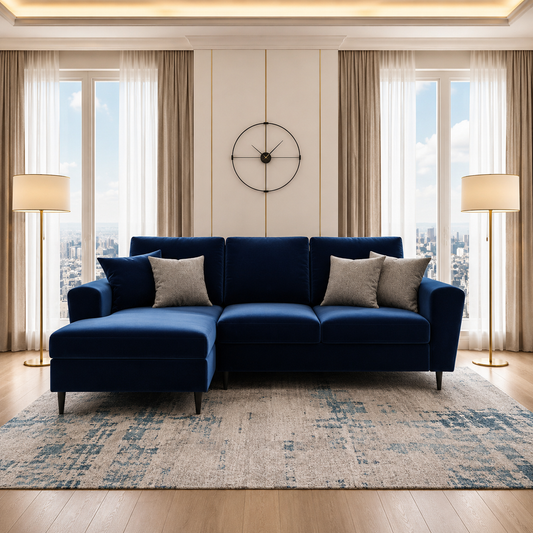 Elentra Corner Sofa in Plush Velvet Fabric with Right and Left Hand Corner Option