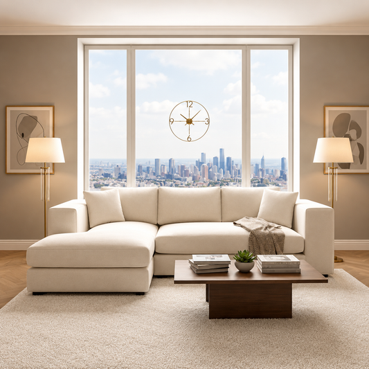 Beige Corner Sofa in Left and Right Side Option in Plush Velvet Fabric