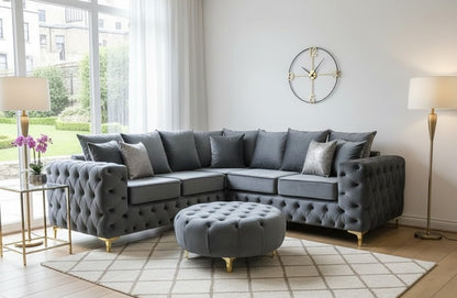 Zippy Corner Sofa in Plush Velvet Fabric