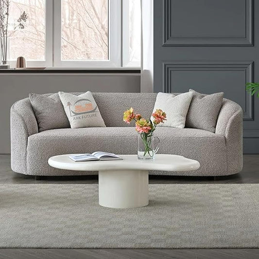 Nolita Boucle Teddy Sofa, Modern Curved Design, Plush Upholstery (Koala)