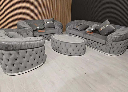 Straut 3 Seater and 2 Seater and 1 Seater Ambassador Sofa Set in Plush Velvet Fabric