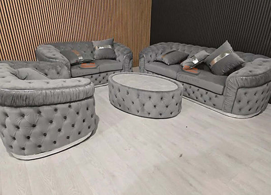 Straut 3 Seater and 2 Seater and 1 Seater Ambassador Sofa Set in Plush Velvet Fabric