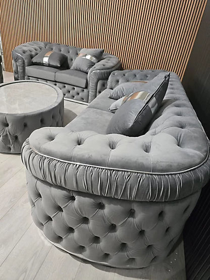 Straut 3 Seater and 2 Seater and 1 Seater Ambassador Sofa Set in Plush Velvet Fabric