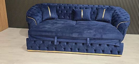 Oslo Ambassador 3 Seater Pull out Sofa Bed In Navy Blue & Gold
