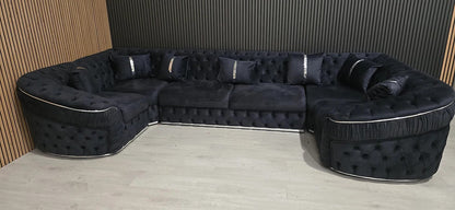 Lampy U Shape Corner Sofa Steel Plush Velvet And Chrome Accents