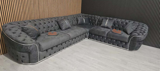 Stratum Ambassador L Shape Sofa in Plush Velvet Fabric