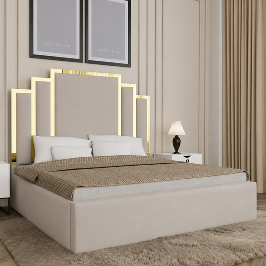 Leo Bed Frame With Stylish Headboard With Golden Border