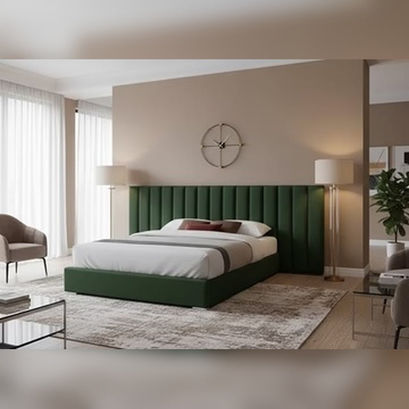 Upholstered Hotel Style Panel Bed Frame With Wide Headboard