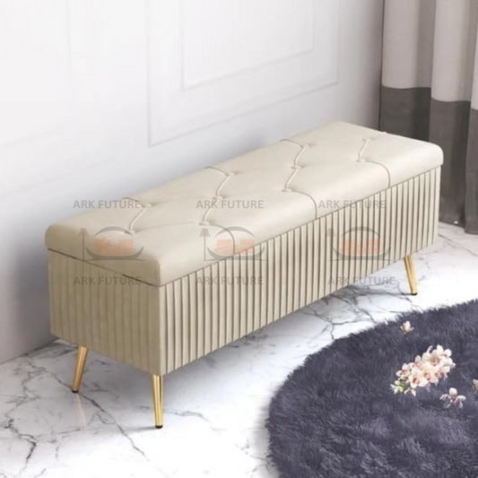 Puffy Modern Ottoman Storage Velvet Bench with Gold Metal Legs - Upholstered