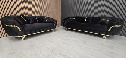 Bulagari 3 Plus 2 Seater Sofa In Plush Velvet Fabric