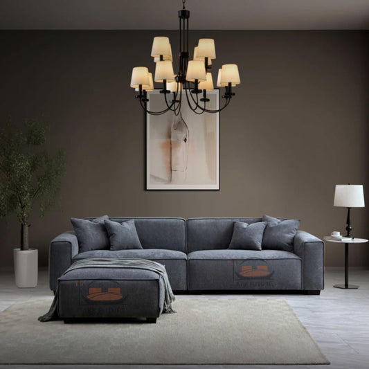 Dakota 4-Seater Sofa with Chaise, Modern Boucle Upholstery (Charcoal)