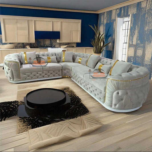 Lena L Shape Chesterfiled Sofa In Luxury Velvet