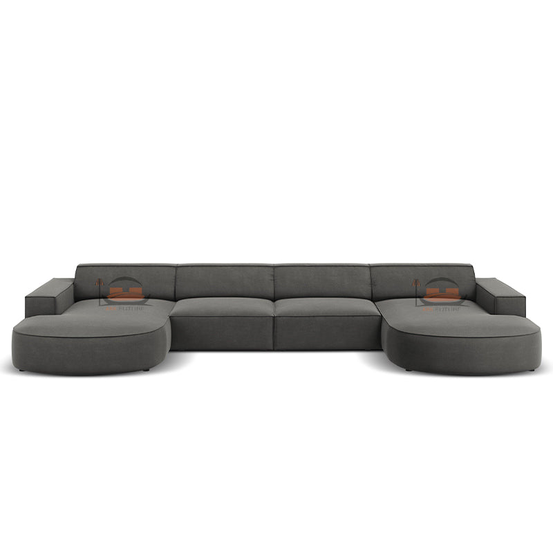 Bellagio U Shape Sofa in Plush Velvet Farbric with circular Ends