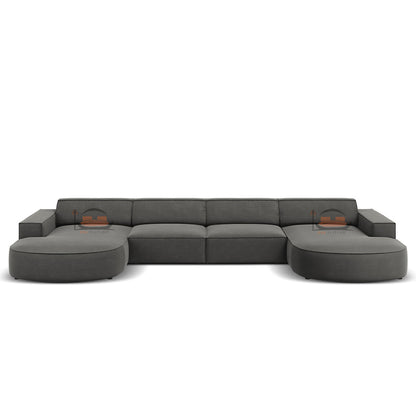 Bellagio U Shape Sofa in Plush Velvet Farbric with circular Ends