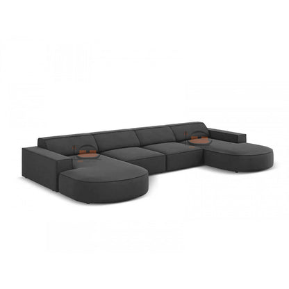 Bellagio U Shape Sofa in Plush Velvet Farbric with circular Ends