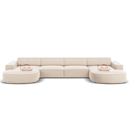 Bellagio U Shape Sofa in Plush Velvet Farbric with circular Ends