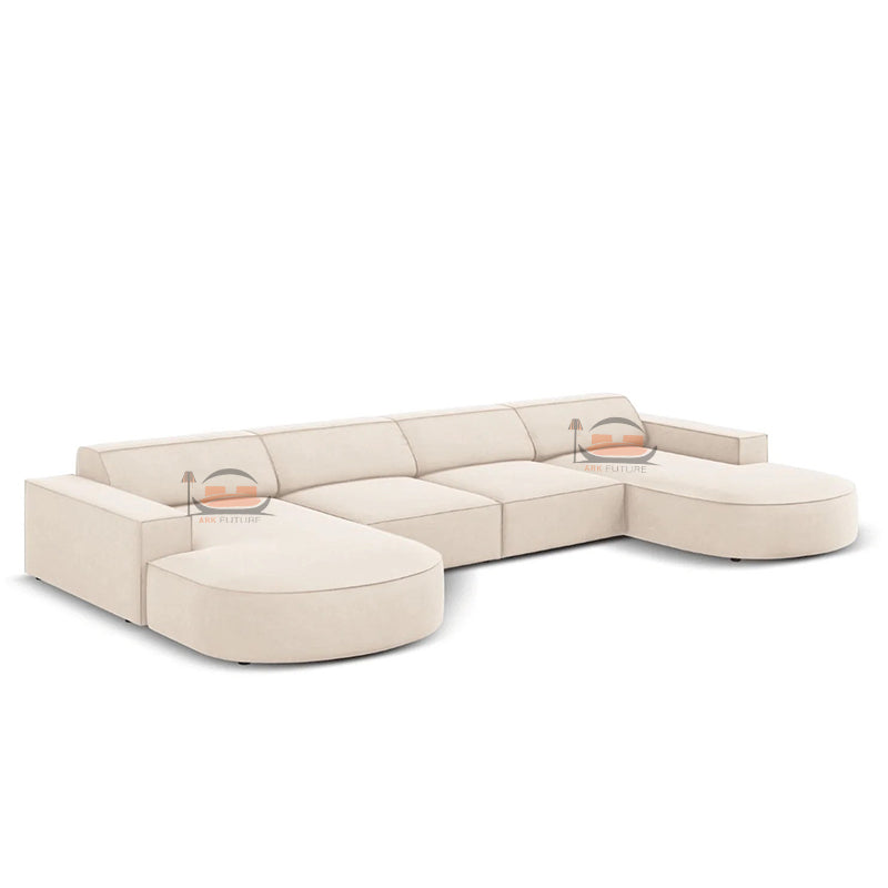 Bellagio U Shape Sofa in Plush Velvet Farbric with circular Ends
