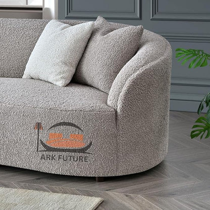 Nolita Boucle Teddy Sofa, Modern Curved Design, Plush Upholstery (Koala)