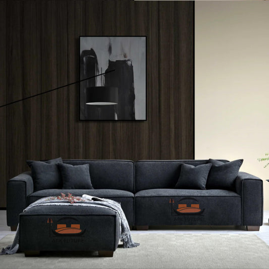 Dakota 4-Seater Sofa with Chaise, Modern Boucle Upholstery (Midnight)