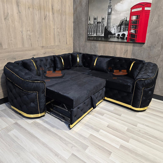 Azure Chesterfield Black Plush Velvet Sofa