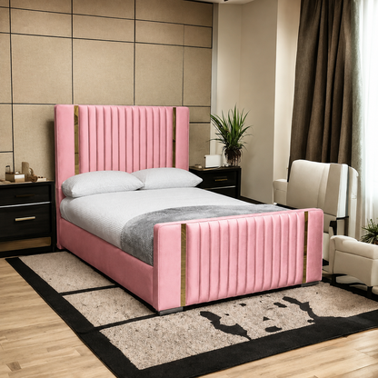 Freddie Panel Design Bed With Golden Stripes