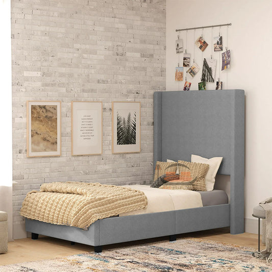Margot Winged Kids Bed in Grey Plush Fabric