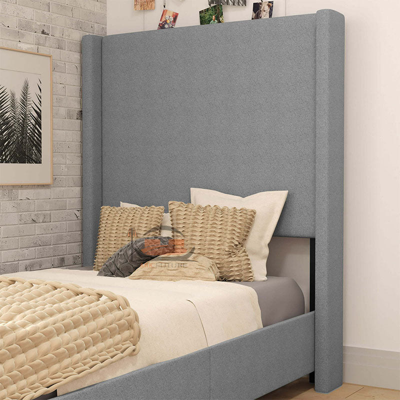 Margot Winged Kids Bed in Grey Plush Fabric