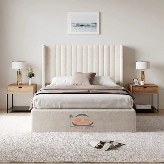 Alistair Wingback Cream Gas Lift Ottoman Bed Frame