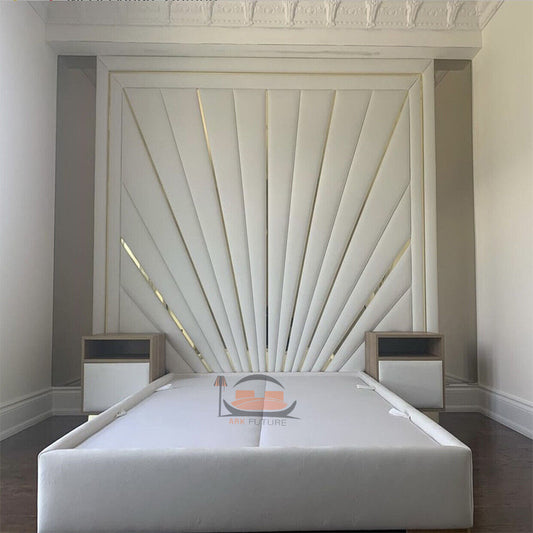 Gluco High Hedboard Bed in Sunshine Design With Golden Stripes