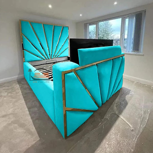 Rome Stylish TV Bed Frame With Golden Stripes