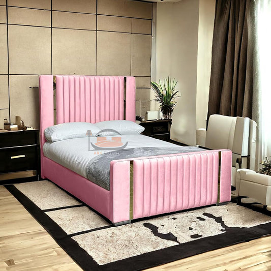 Freddie Panel Design Bed With Golden Stripes