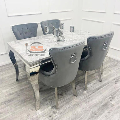 Megan Ring Velvet Dining Chairs, Set of 4 - Lion Knocker Design, Chrome Legs