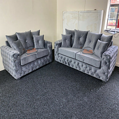 Grey Chesterfield Sofa in Plush Velvet 3 + 2